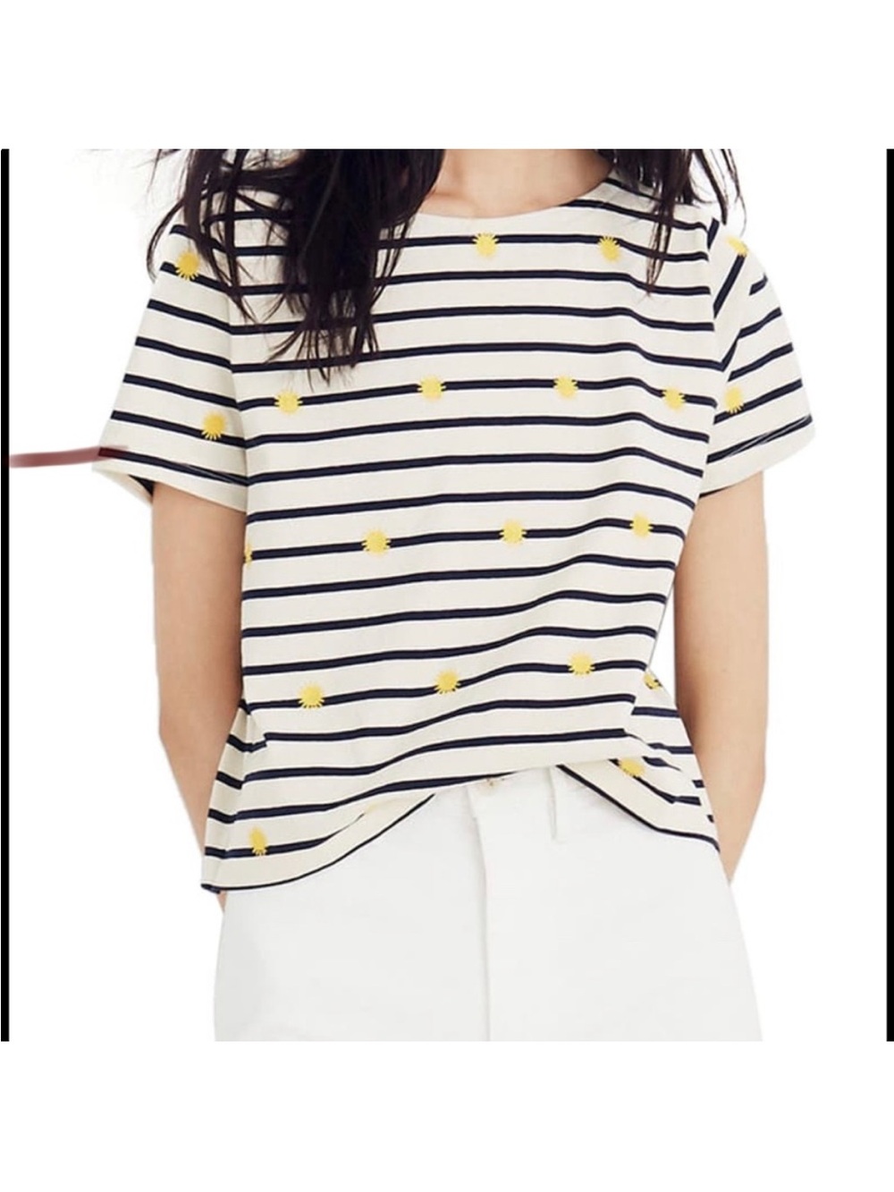 Madewell Striped Navy & White Tee with Yellow Dot Detail